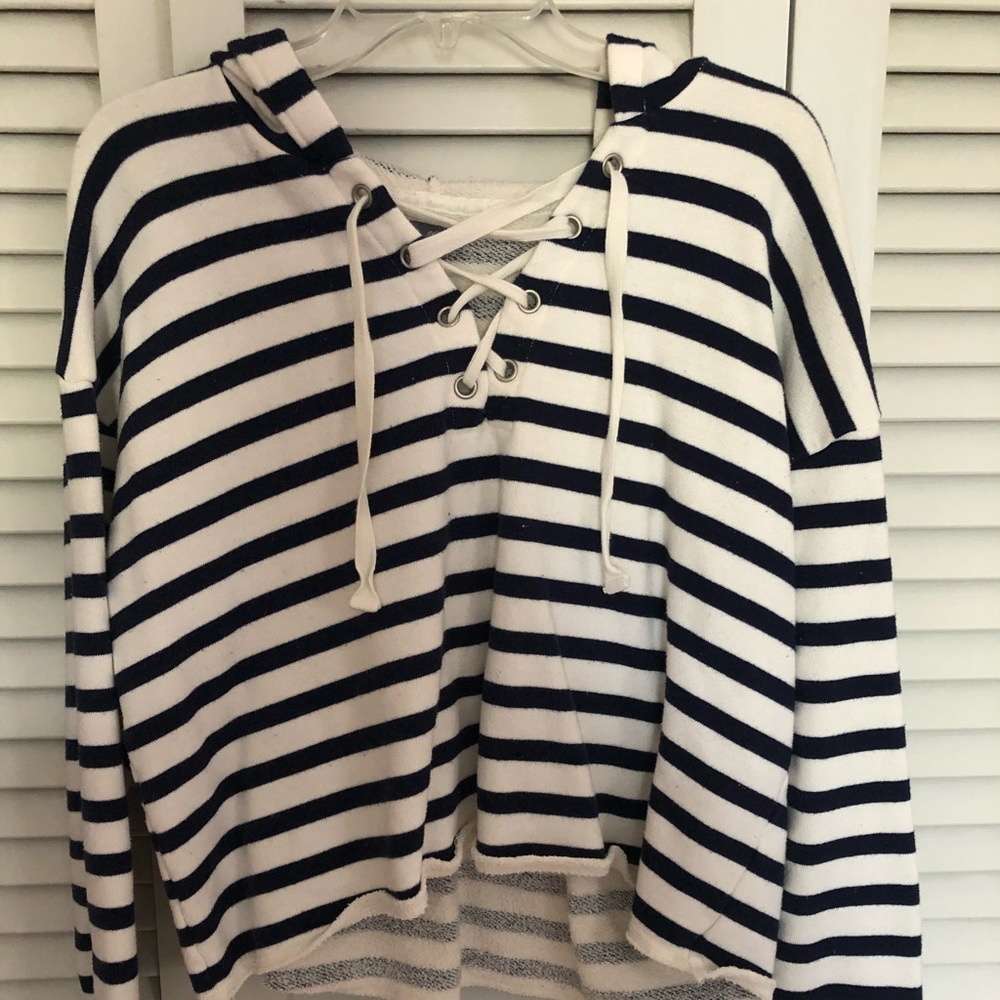Aerie Striped Hooded Cropped Sweatshirt